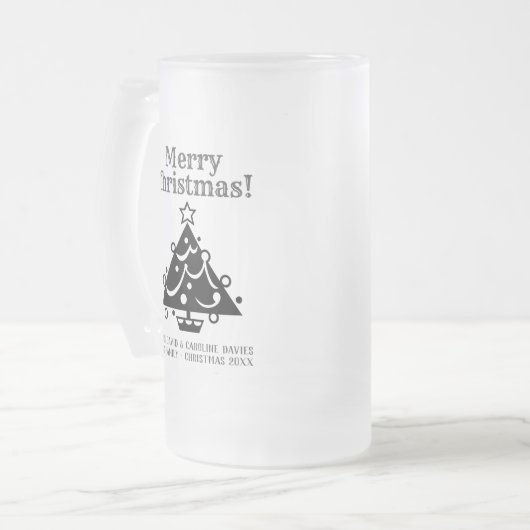 Kerstboom ontwerp met persoonlijke begroeting matglas bierpul (Voorkant links)