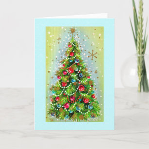 Kerstboom op Aqua Foto Flitslamp Vintage Ho Feestdagen Kaart
