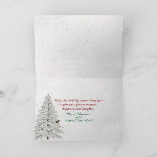 Kerstboom op auto met hond in sneeuwraam kaart (Binnen)