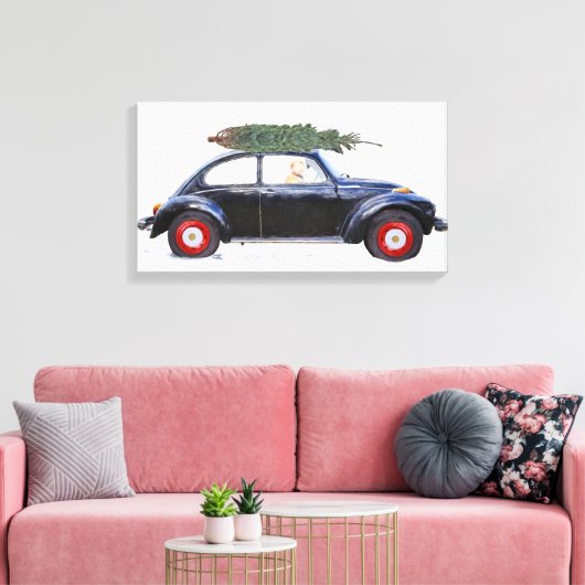 Kerstboom op auto met rekwisiet canvas afdruk (Insitu (Woonkamer))