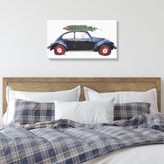 Kerstboom op auto met rekwisiet canvas afdruk (Insitu (Slaapkamer))