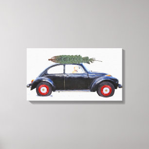 Kerstboom op auto met rekwisiet canvas afdruk