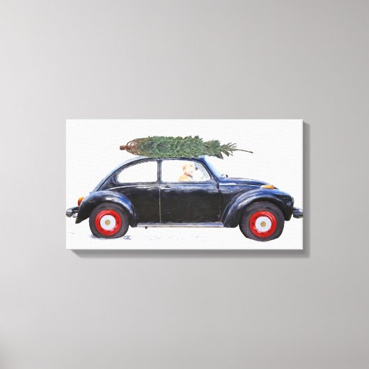 Kerstboom op auto met rekwisiet canvas afdruk (Voorkant)