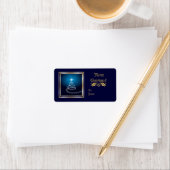 Kerstboom op blauw etiket met gloed (Insitu)