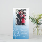 Kerstboom op Blauwe Eerste Kerstmis samen Feestdagenkaart (Staand voorkant)
