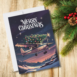 Kerstboom op Cessna-vliegtuig Foto Grappig Feestdagenkaart
