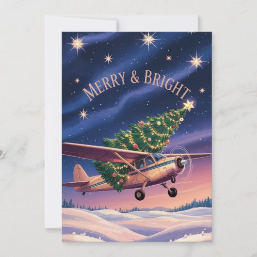 Kerstboom op Cessna Vliegtuigfoto Grappig Feestdagenkaart (Voorkant)