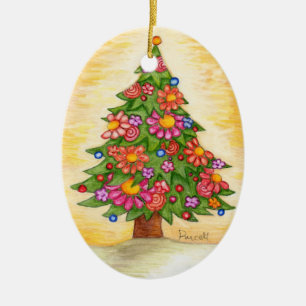kerstboom op daisy keramisch ornament