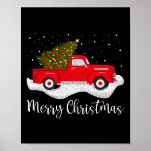  kerstboom op de rode wagen met de auto's poster