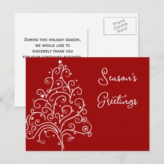 kerstboom op de roodbruine zakenseizoenen briefkaart (Voorkant / Achterkant)