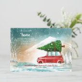 Kerstboom op de top van auto bewegende aankondigin aankondiging (Staand voorkant)