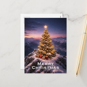 Kerstboom op de top van een berg traditie feestdagenkaart