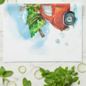 Kerstboom op een roodbruine, iconische retro-schot theedoek (Gevouwen)