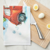 Kerstboom op een roodbruine, iconische retro-schot theedoek (Quarter Fold)