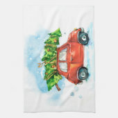 Kerstboom op een roodbruine, iconische retro-schot theedoek (Verticaal)