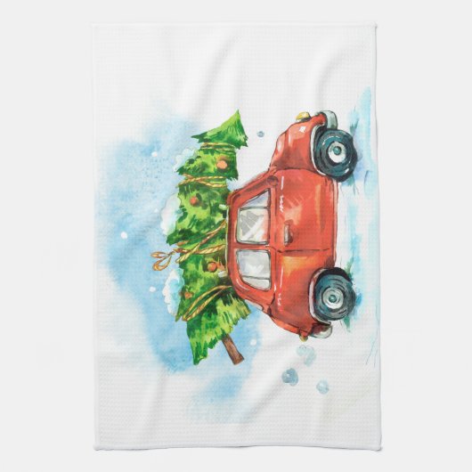 Kerstboom op een roodbruine, iconische retro-schot theedoek (Verticaal)