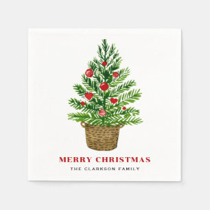 Kerstboom op een Wicker Basket Christmas Party Servet