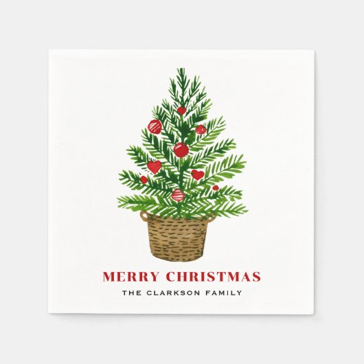 Kerstboom op een Wicker Basket Christmas Party Servet (Voorkant)