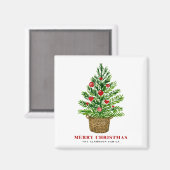 Kerstboom op een Wicker Basket Custom Christmas Magneet (Voorkant / Achterkant)
