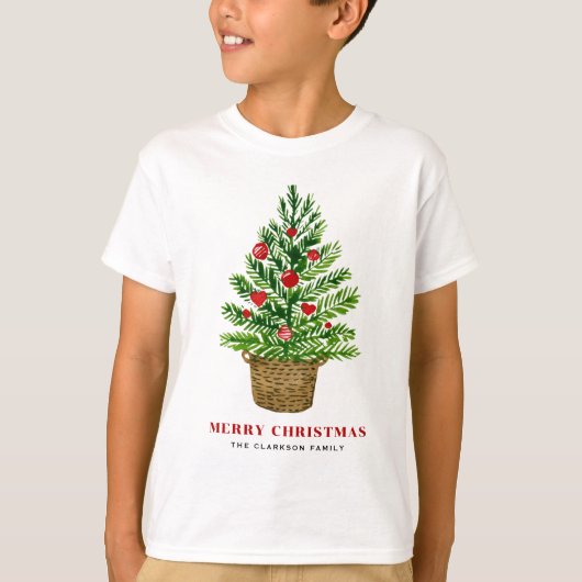 Kerstboom op een Wicker Basket Custom Christmas T-shirt (Voorkant)