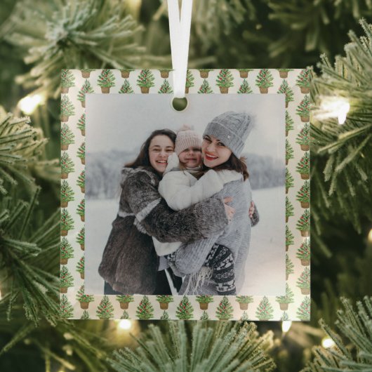 Kerstboom op een Wicker Basket Patroon Foto Glas Ornament (Insitu)