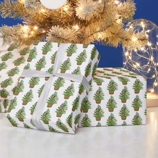 Kerstboom op een Wicker Basket Patroon Vakantie Cadeaupapier (Feestdagen)