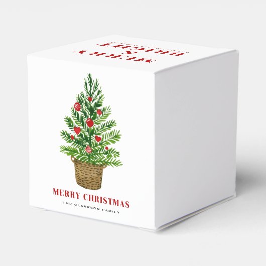Kerstboom op een Wicker Basket Vrolijk kerstfeest Bedankdoosjes (Achterkant)