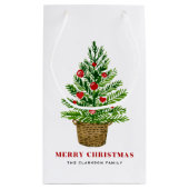 Kerstboom op een Wicker Basket Vrolijk kerstfeest Klein Cadeauzakje (Achterkant)