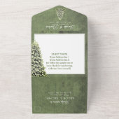 Kerstboom op Groen Hout Rustieke Bruiloft All In One Uitnodiging (Buitenkant)