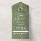 Kerstboom op Groen Hout Rustieke Bruiloft All In One Uitnodiging (Binnen)