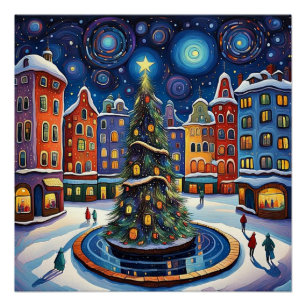 Kerstboom op het stadsplein 1 perfect poster