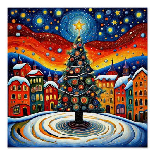 Kerstboom op het stadsplein 3 perfect poster (Voorkant)