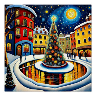 Kerstboom op het stadsplein 5 perfect poster