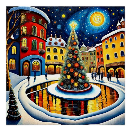 Kerstboom op het stadsplein 5 perfect poster (Voorkant)