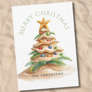 Kerstboom op het strand feestdagenkaart