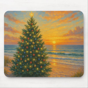 Kerstboom op het strand met nautisch thema muismat