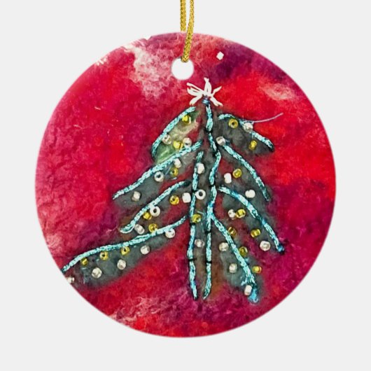 Kerstboom op keramische cirkel ornament (Voorkant)