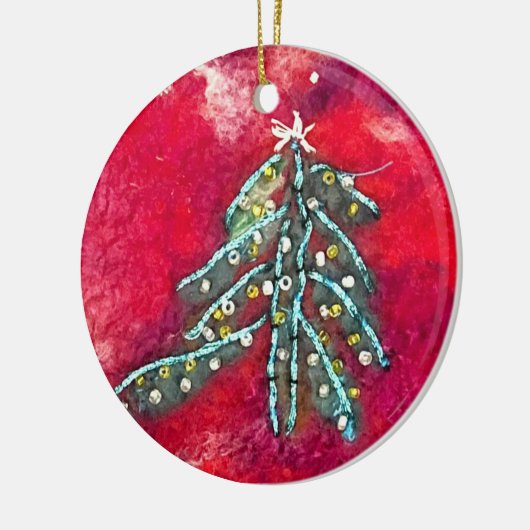 Kerstboom op keramische cirkel ornament (Links)