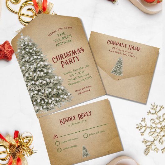 Kerstboom op perkament bedrijf vakantie partij all in one uitnodiging