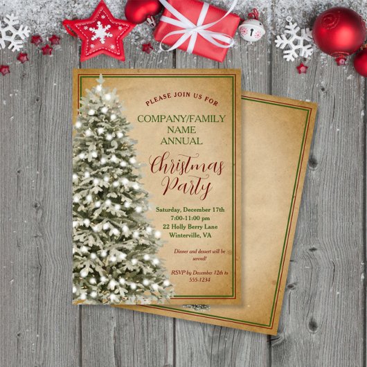 Kerstboom op Perkament  Party Kaart