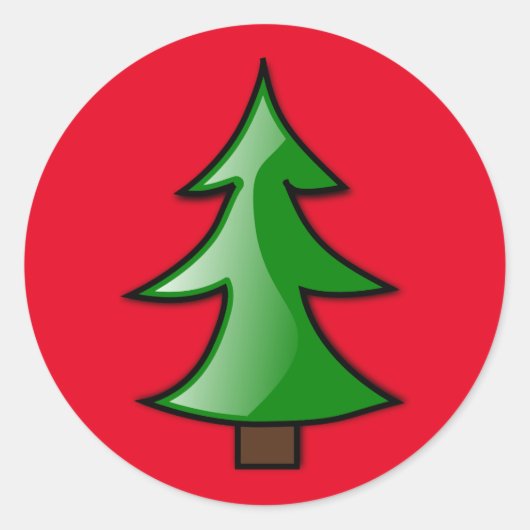 Kerstboom op  rode achtergrond ronde sticker (Voorkant)