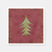 Kerstboom op rode achtergrond servetten (Voorkant)
