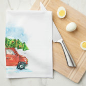 Kerstboom op rode auto iconische retro gerecht Kit Theedoek (Quarter Fold)