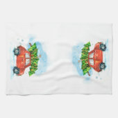 Kerstboom op rode auto iconische retro gerecht Kit Theedoek (Horizontaal)