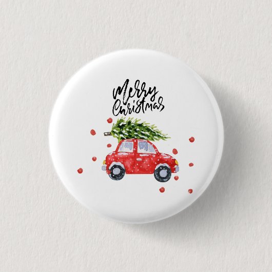 Kerstboom op rode auto ronde button 3,2 cm (Voorkant)
