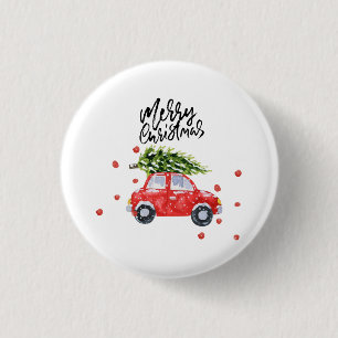 Kerstboom op rode auto ronde button 3,2 cm