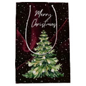 Kerstboom op rode fluwelen achtergrond medium cadeauzakje (Voorkant)