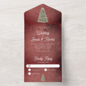 Kerstboom op Rode Houten Rustieke Huwelijksceremon All In One Uitnodiging (Binnen)