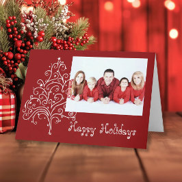 Kerstboom op rode Prettige feestdagen