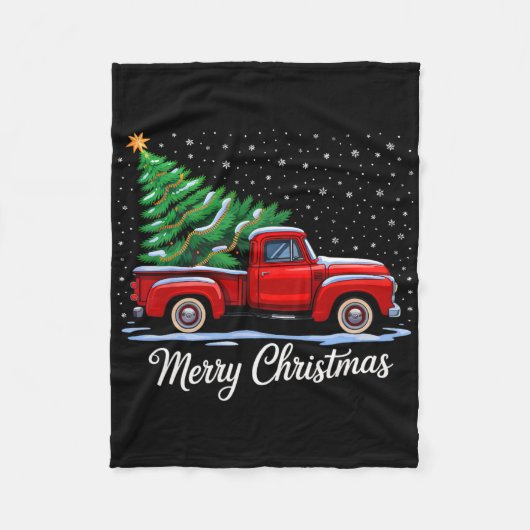 Kerstboom op rode vrachtwagen kerstkostuum fleece deken (Voorkant)